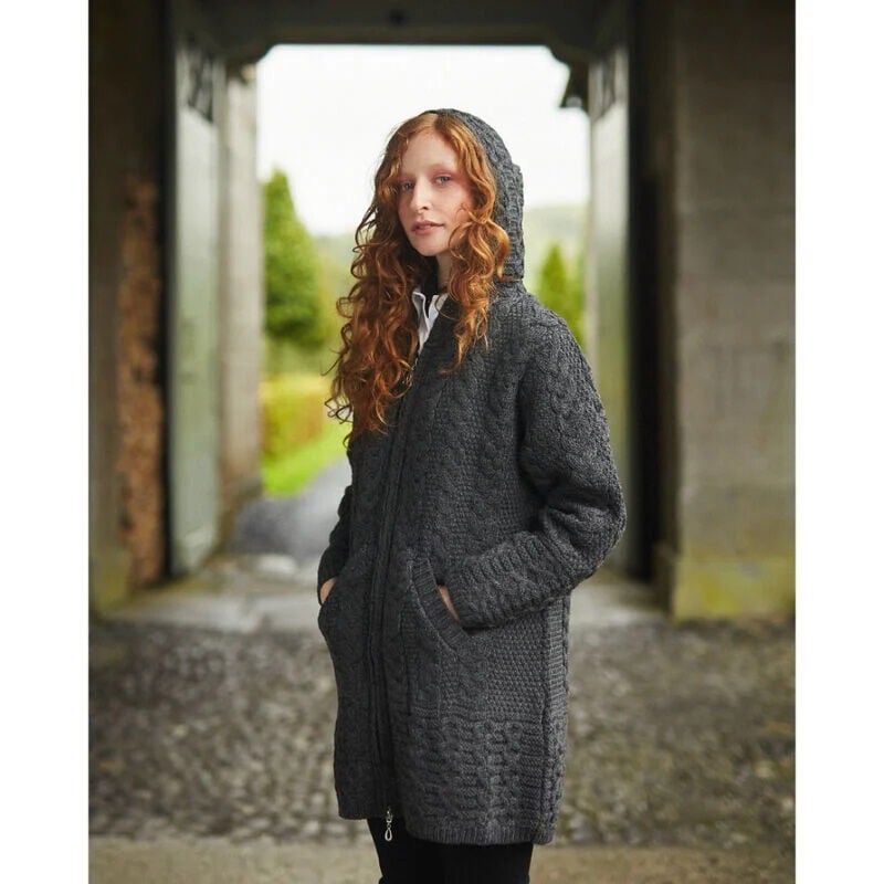 Hooded Coat With Celtic Knot Zipper Pull Charcoal